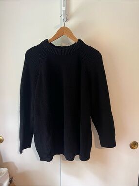 Jenni Kayne Black Cotton Oversized Fisherman Ribbed Crewneck Sweater 1X